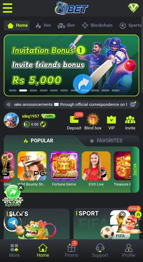 8JJ Bet Game App Home