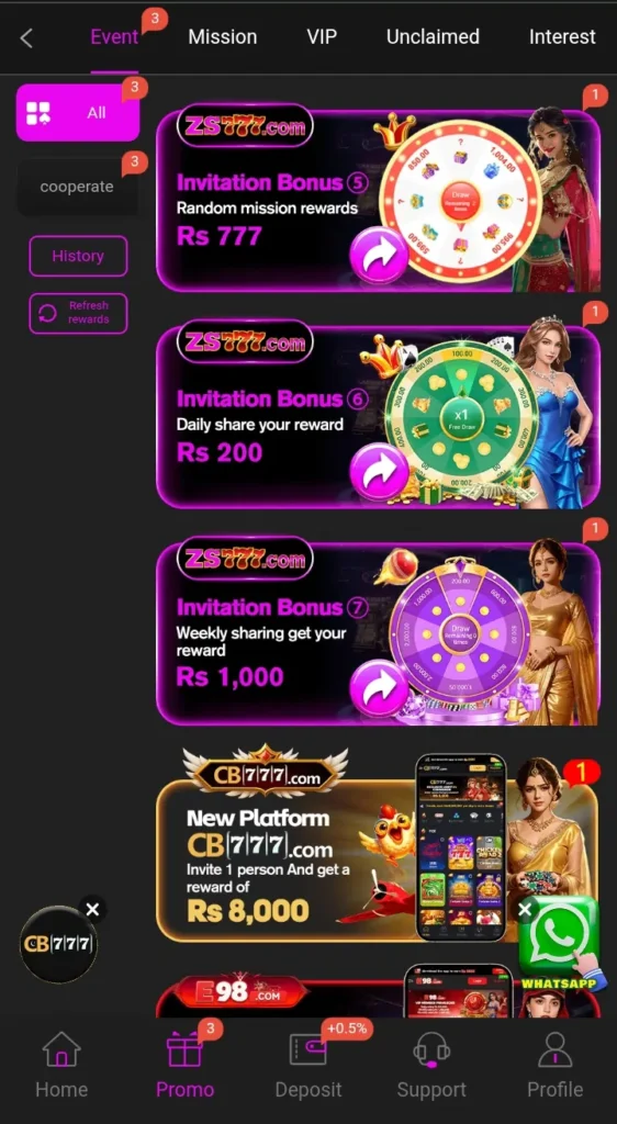 ZS777 Game Download Referral Earning
