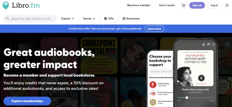 Best Audiobook Apps – Libro.fm app supporting independent bookstores with premium audiobooks.